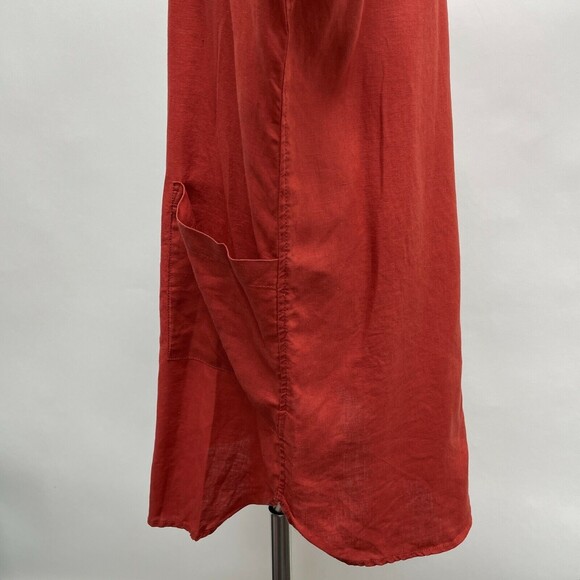 Tahari Women's Top Small Burnt Orange 100% Linen Mandarin Collar - Picture 4 of 9